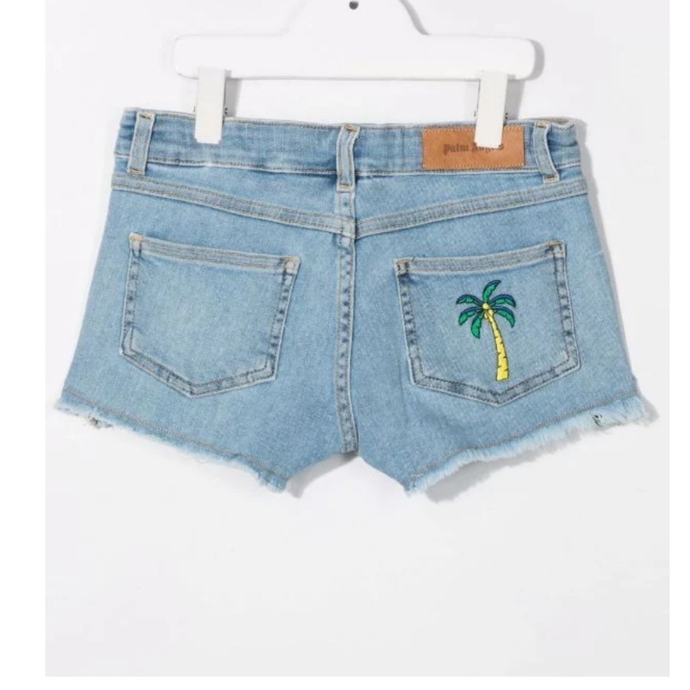 Palm Angels Kids embroidered palm-tree raw-hem shorts